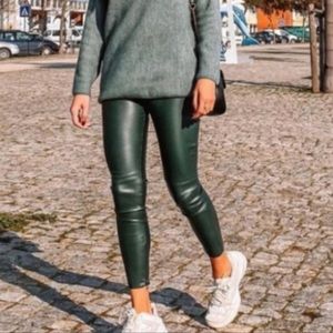 ZARA FAUX LEATHER GREEN LEGGINGS SMALL